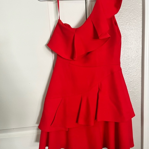 BCBGMaxAzria Bright Poppy Calinda One Shoulder Ruffle Dress - Picture 4 of 4